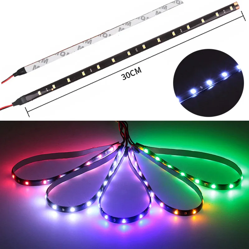 2X Car Led Strip Light Neon 30CM Motorcycle 3528 12V White Waterproof Interior Decoration Ambient Running Lamp Atmosphere Light