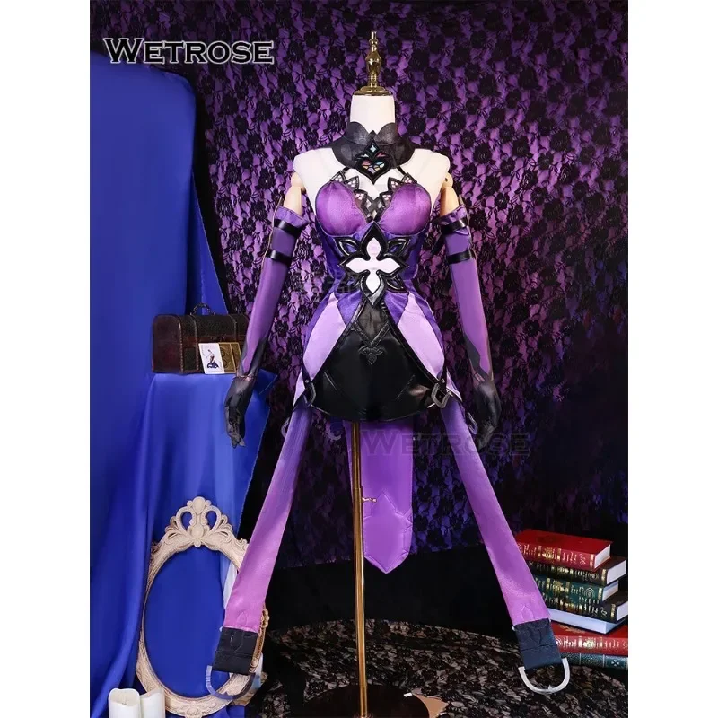 [Wetrose]In Stock Black Swan Honkai Star Rail Cosplay Costumes 	 زي تنكري بجعة سوداء مع شعر مستعار ، طقم كامل ، ملبس عيد الميلاد في عيد هالوين ، راوي الحظ ، سكة بحر ستار ، ذهبي ، هونكاي ، فضي