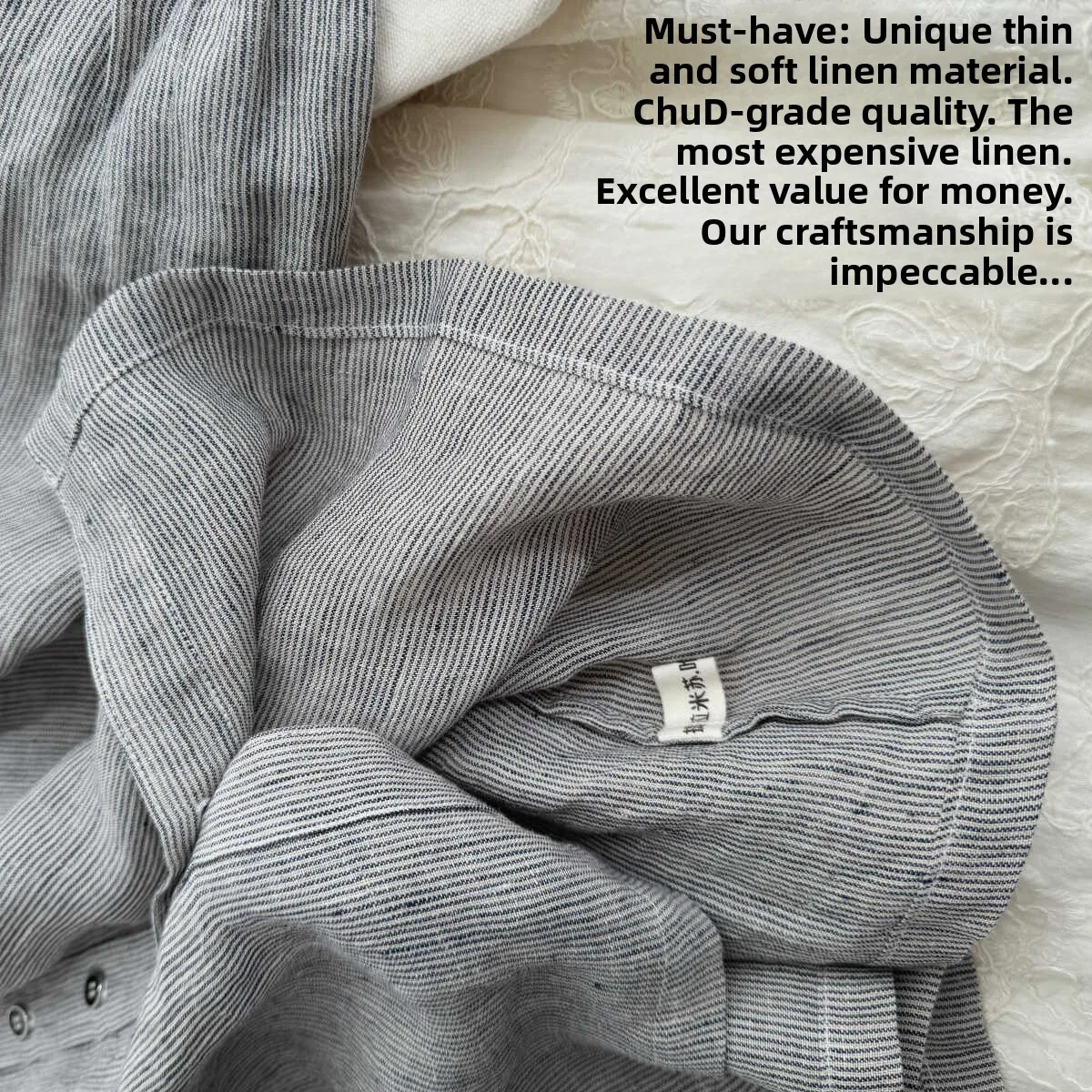 Japanese Lazy Artistic round Ne  Color Single Button Seven Sve Loose Slimming Small Stripe Linen irt Women