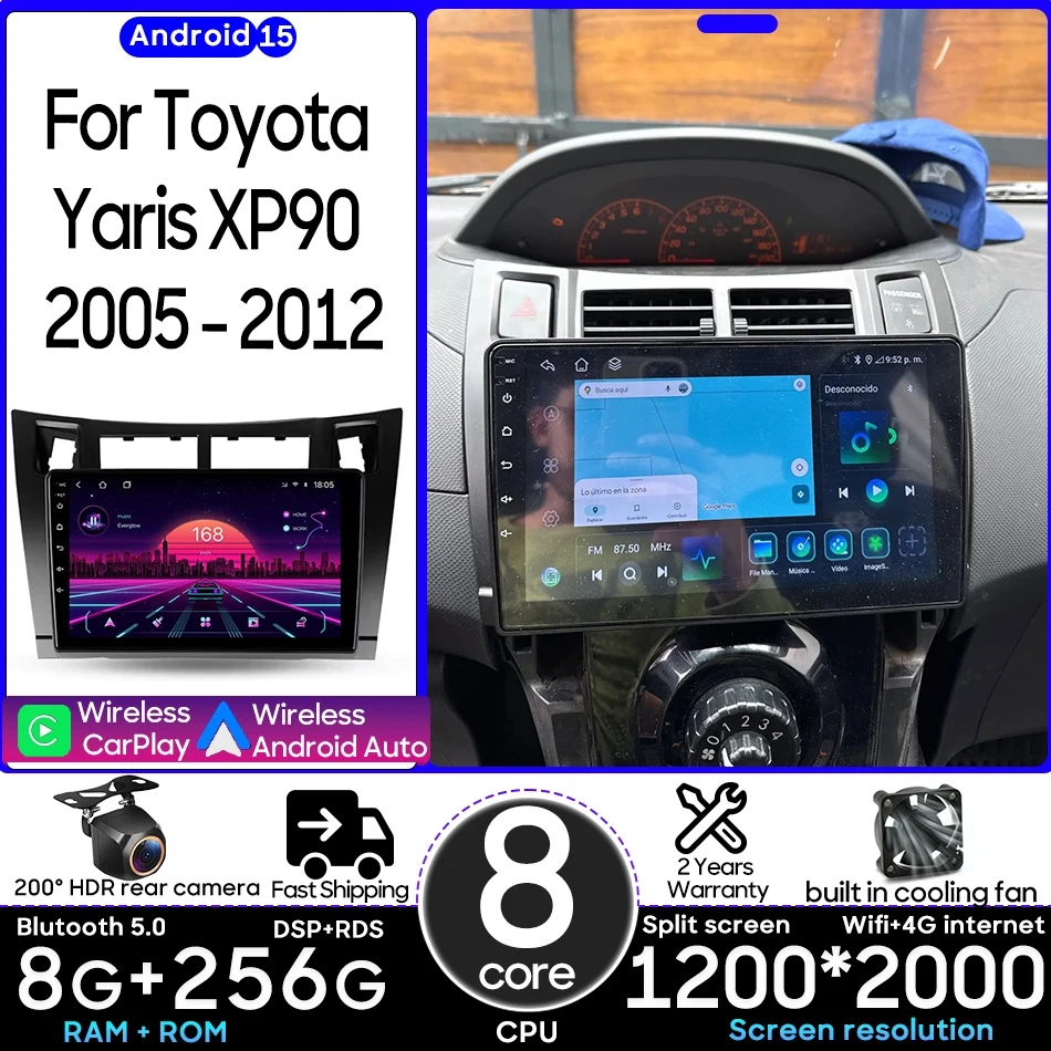 لتويوتا يارس 2005-2012 سيارة مشغل وسائط متعددة الملاحة نظام تحديد المواقع أندرويد راديو رئيس وحدة فيديو ستيريو اللاسلكية CarPlay السيارات 2din #1