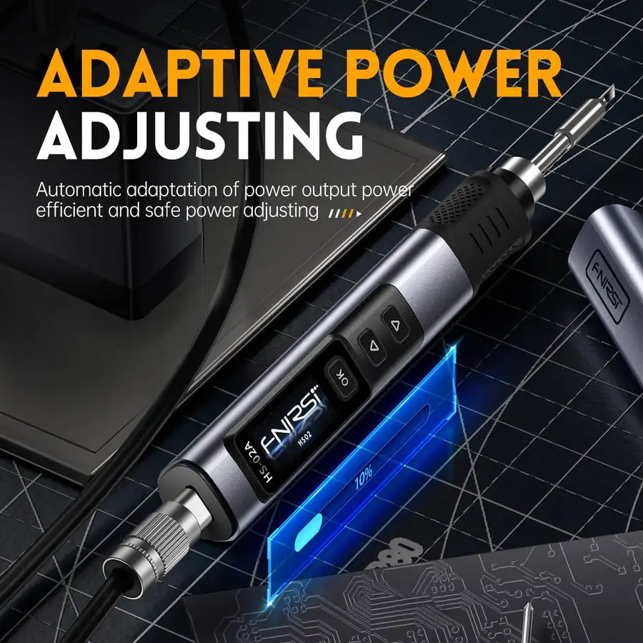 FNIRSI HS-02 Smart Digital Soldering Iron Kit 100W USB-C PD Fast Heating Electronics Repair Tool with 6 Tips & Toolbox