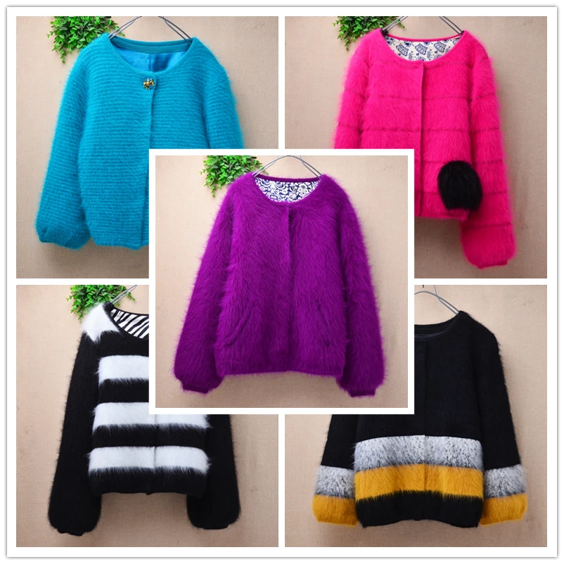 

Женский Mujer, осенне-зимний толстый теплый волосатый плюшевый норковый кашемировый вязаный свитер с длинными рукавами, короткий стильный тонкий кардиган, куртка
