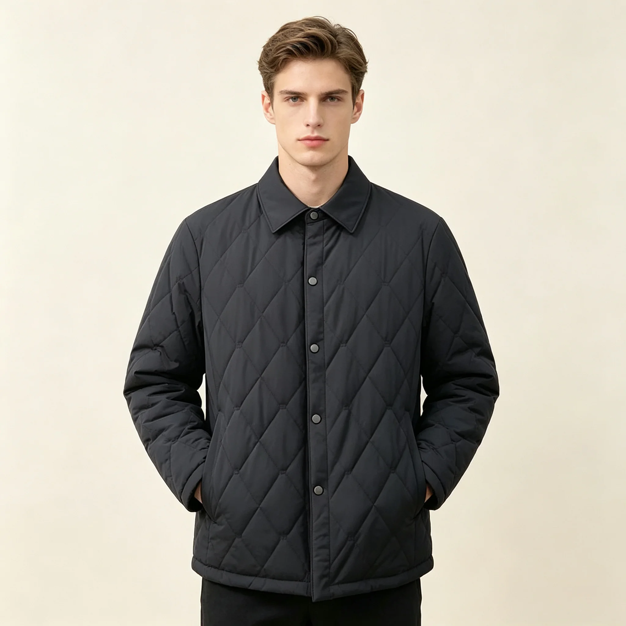 Winter Men Warm Windproof Business Casual Parkas Coat Man Formal Diamond Plaid Padded Jacket Male Windbreaker Top