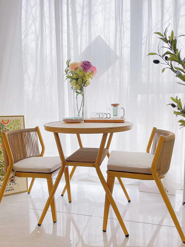For Outdoor Rattan Tea Table Set 2 Chairs + 1 Table, Wicker Patio Furniture for Balcony Garden Courtyard
