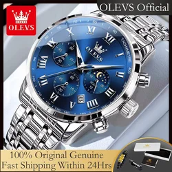 OLEVS-reloj de cuarzo de lujo para hombre, cronógrafo de fase lunar a escala romana, resistente al agua, con calendario luminoso, 5529