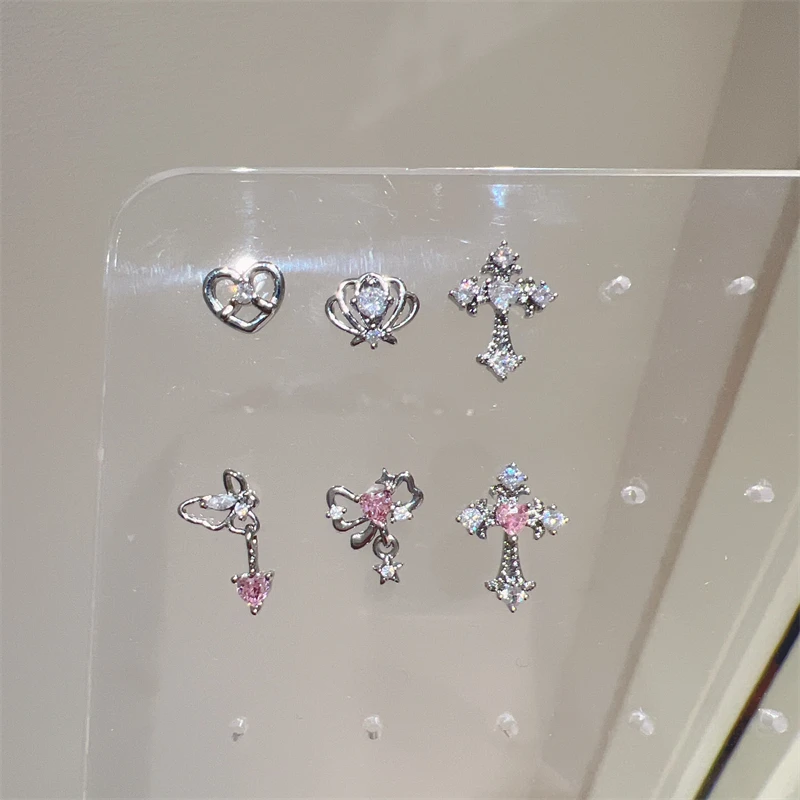 1pcs Shiny Cross Pink Zircon Silver Color 316L Stainless Steel Ear Bone Nail Y2K Hottie Earring for Women Cochlear accessories