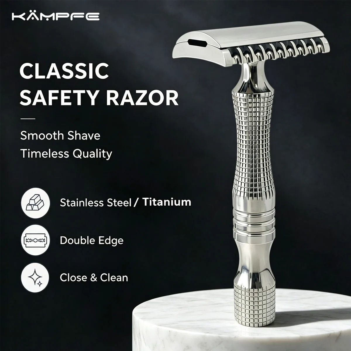 KAMPFE Stainless Steel /Titanium Safety Razor CNC Precision Machined Double Edge Manual Razor Smooth Wet Shaving  for Men