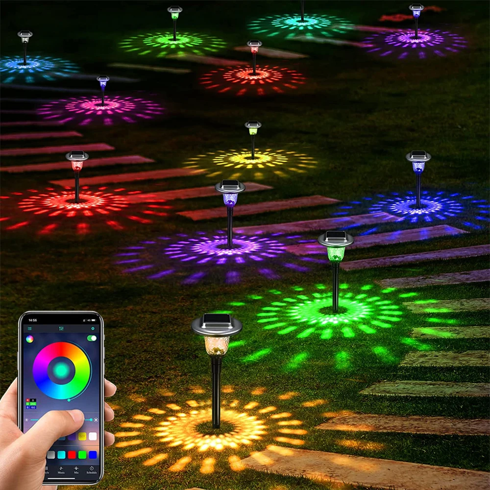 

8-1pcs RGB Solar Lawn Lamp Outdoor IP65 Waterproof APP Control Garden Landscape Lights for Holiday Home Party Pathway Path Decor