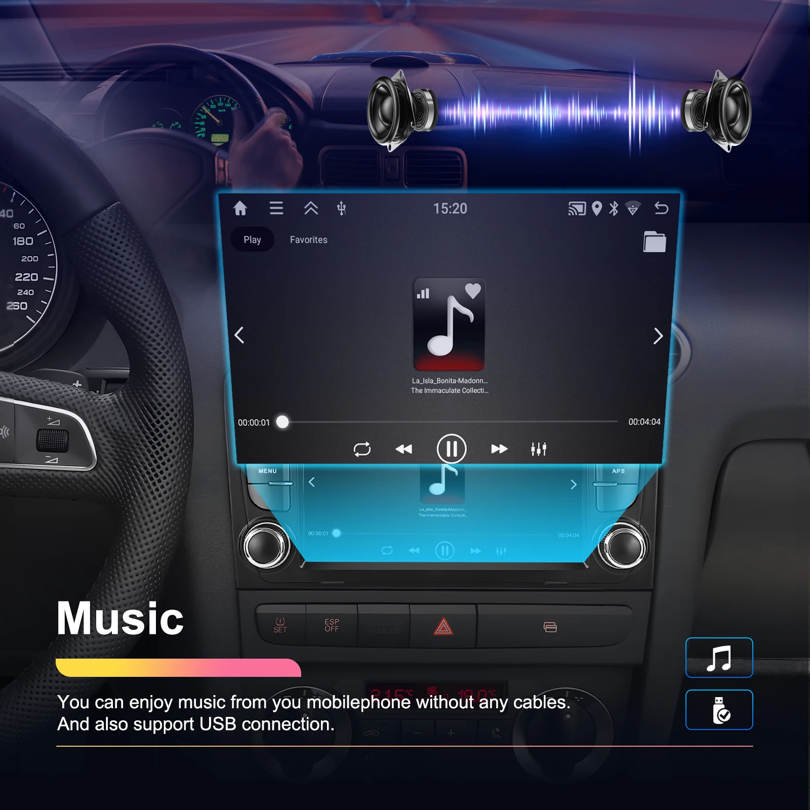 Podofo 2DIN 2+64G Autoradio für Audi A3 8P (2003-2012)/RS3 Sportback (2011-2012) Carplay Auto-Audio Android Auto GPS Mirror Link – Detail 18
