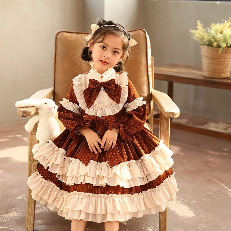 Dress for Girls Baby Autumn Winter Lolita Girl Kawaii Wedding Dress Ball Gown Striped Princess Party Vestidos Dress for Girls