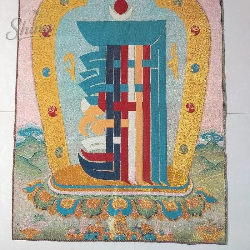 35.4″Ten Forms of Freedom in Esoteric Buddhism Brocade Tibetan Tangka Embroidery Painting Gold Thread