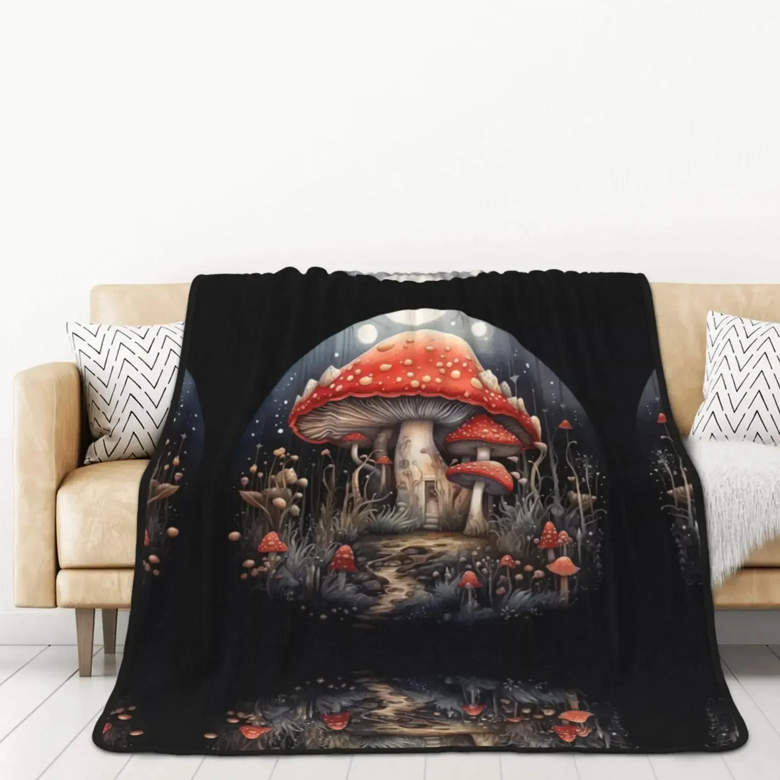 Mushroom Hippie Blanket Moth Gothic Witchy Flannel Throw Blankets for All Season Sun Moon Fuzzy Soft Bed Sofa Office Blanket