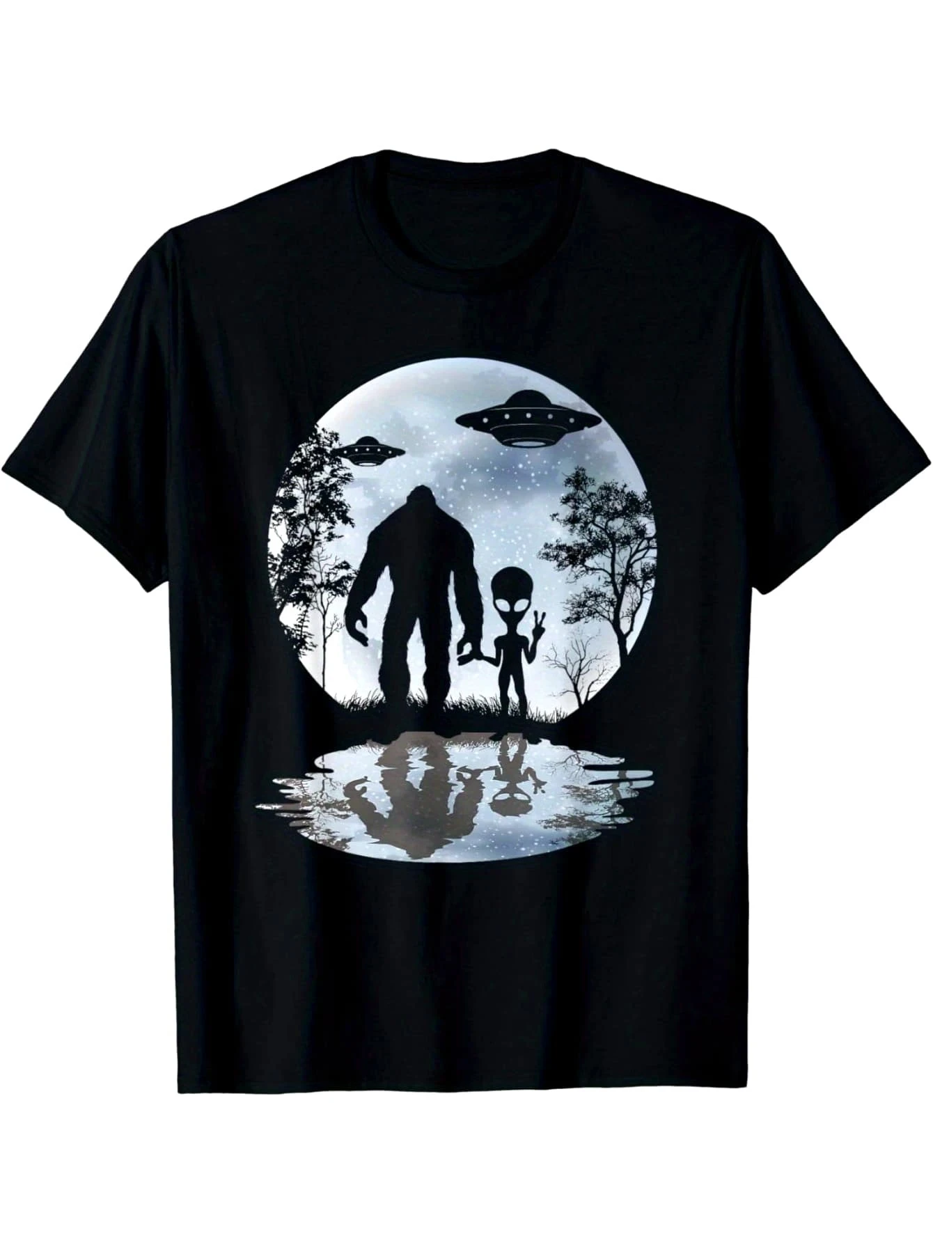 

Men's T-shirt Moon Bigfoot UFO Alien Print Men Cotton T-Shirt Fashion Soft Comfortable Unisex Breathable harajuku streetwear