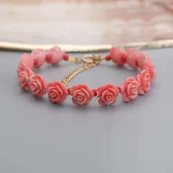 Sweet style handmade bead shell flower bracelet Versatile and fashionable red coral bracelet Girl like personalized jewelry