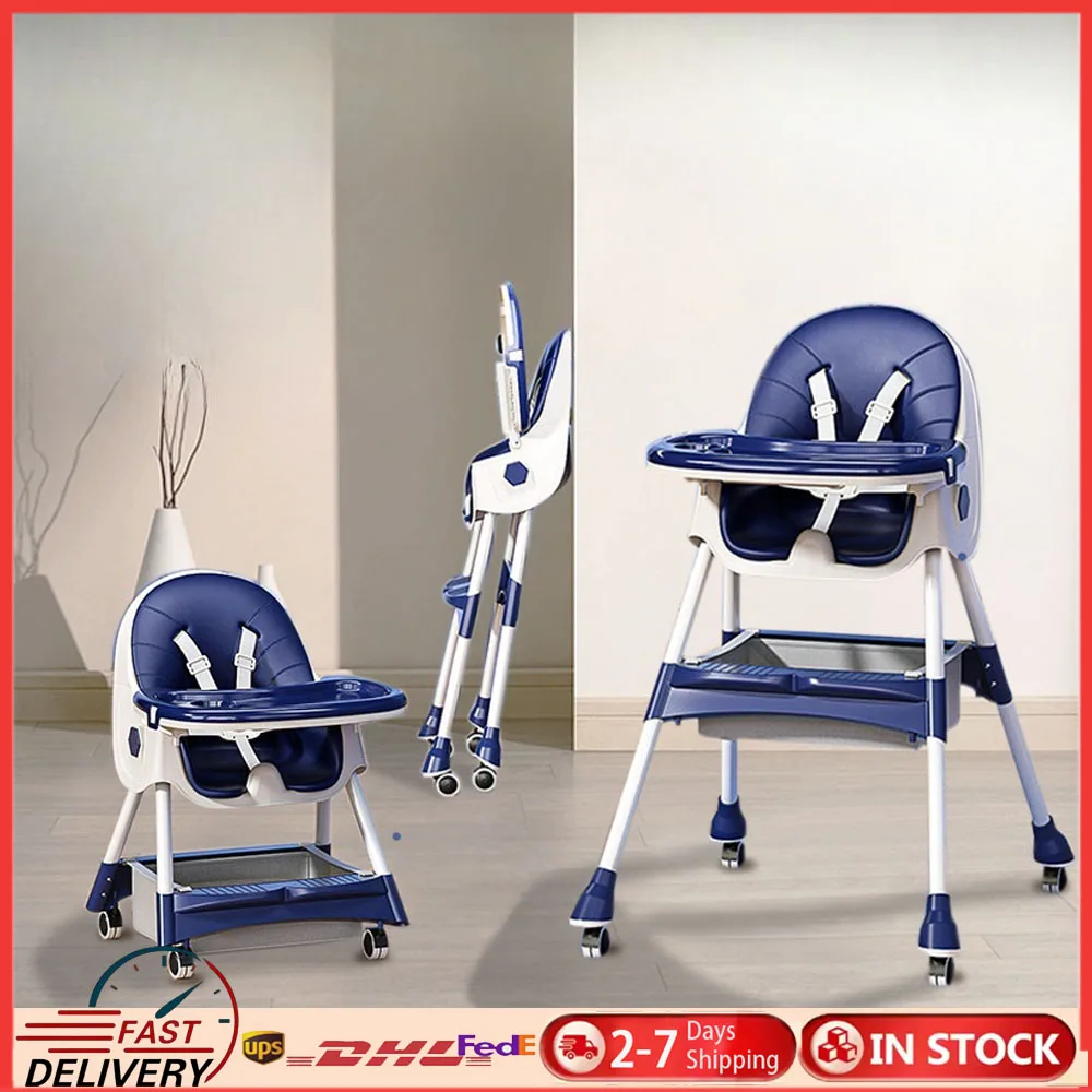 كرسي طعام للأطفال قابل للطي كرسي مرتفع للأطفال لمدة 6 أشهر بالإضافة إلى حامل أكواب مبطن ومسند للقدمين #1