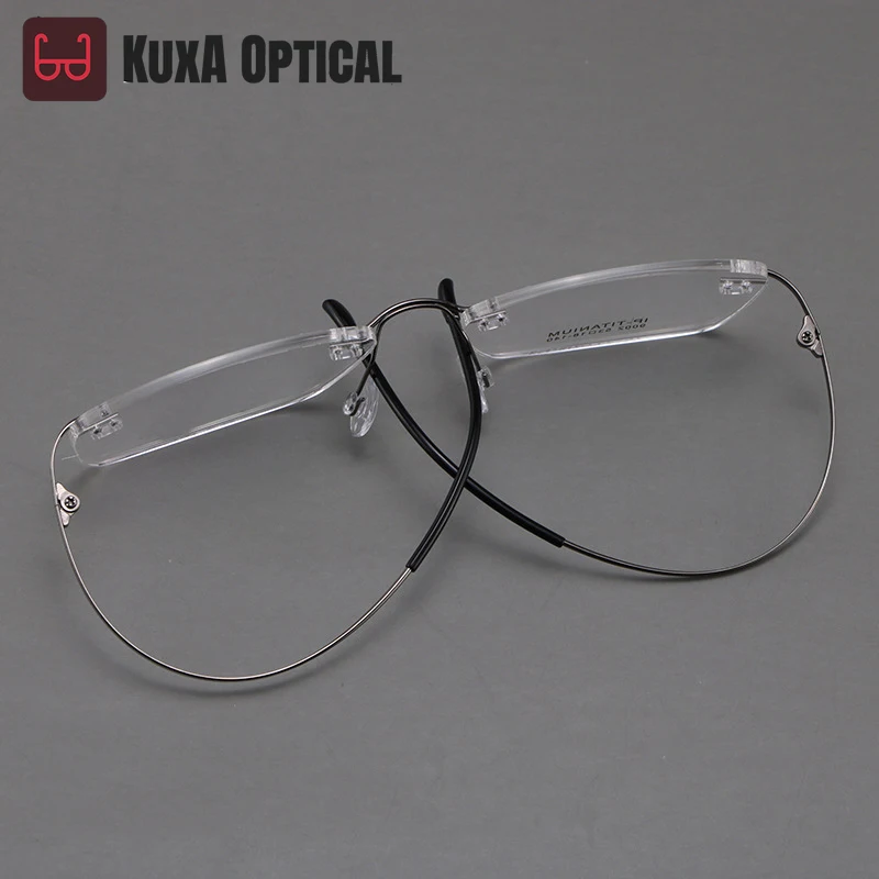 KUXA 2g Urltra-Light بدون شفة نظارات طبية نظارات العدسات البصرية قصر النظر نظارات الرجال تخصيص التقدمية التيتانيوم النقي