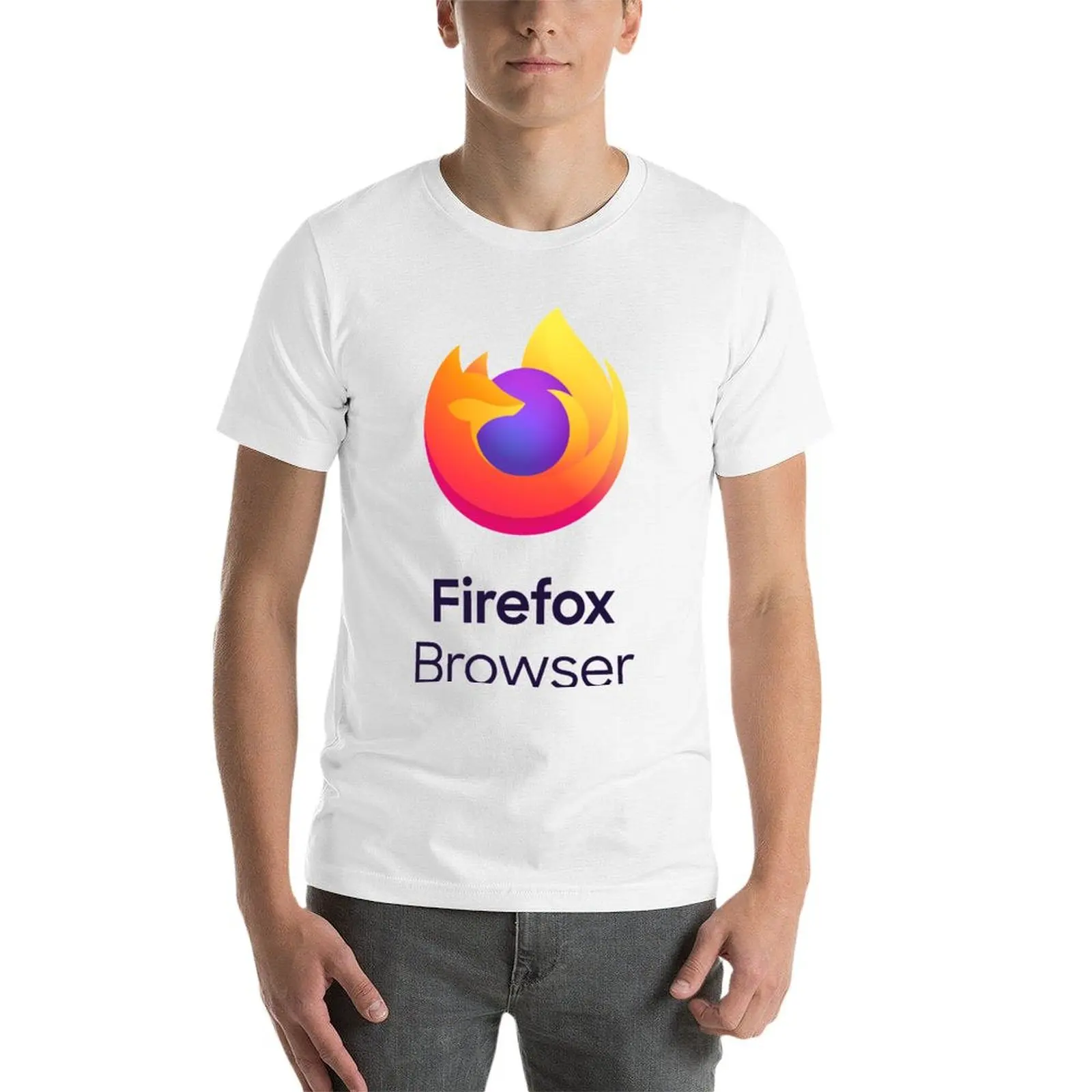 تي شيرت Firefox (الشعار الجديد) للرجال، تي شيرت أبيض للرجال، تي شيرت رجالي