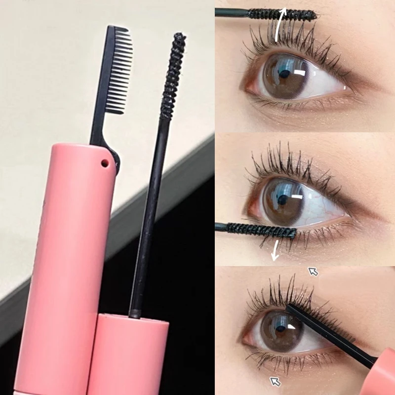 InjFiber-Mascara 4D avec Peigne à Cils, Double Tête, Durable, Allongeant, Bouclant, Imperméable, vaccage Rapide, Noir, Marron