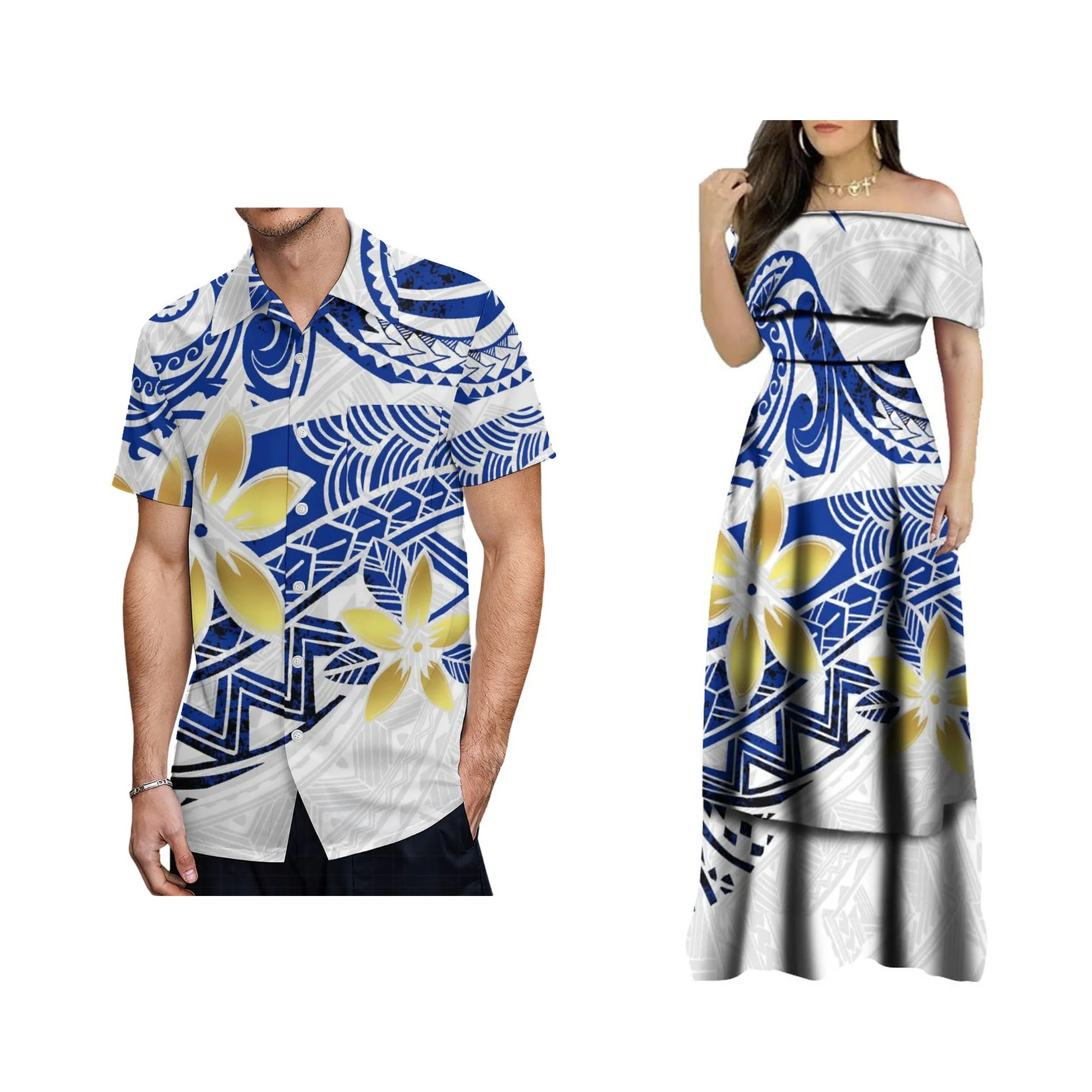 Mais recente design personalizado polinésia tribal elegante em camadas maxi vestido senhoras plus size feminino vestido de meio ombro com xale