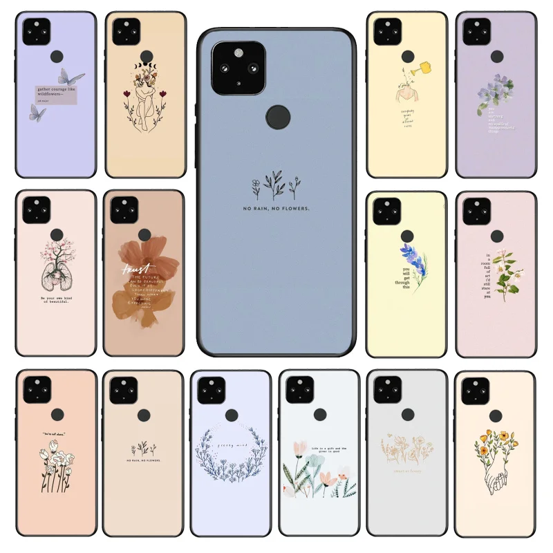 Art Aesthetic Flower Word Quotes Phone Case for Google Pixel 7a 8 7 Pro 6A 6 Pro 8A 5A 4A 3A Pixel 5 6 4 3 XL 3A XL