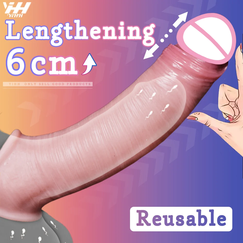 Silicone Penis Sleeve Extender 6cm Realistic Hollow Dildo for Men Reusable Cock Enhancer Ring Large Silicone Condom Male Sex toy