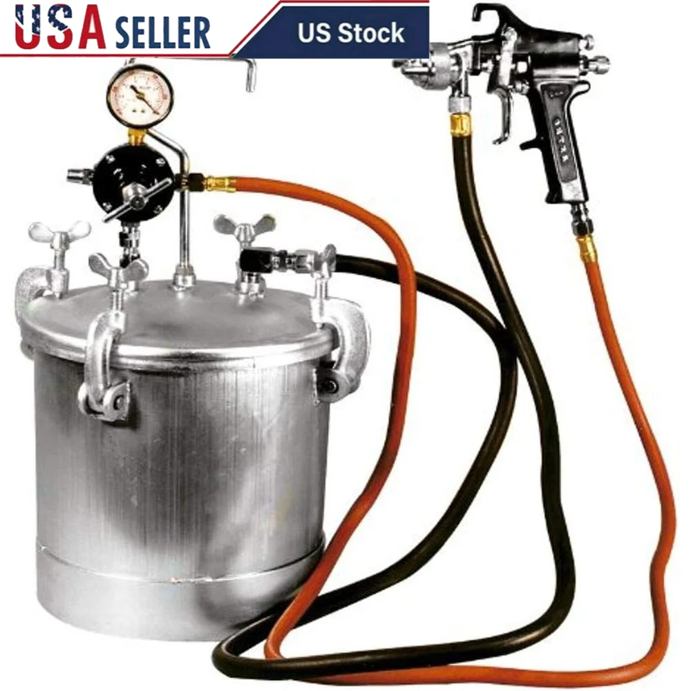 

2-1/4 Gallon Pressure Tank with Spray Gun 12ft Hose Ideal Automotive Painting Large Areas