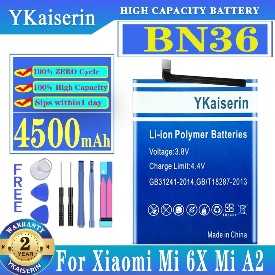 

YKaiserin 4500 мАч аккумулятор для Xiaomi Mi 6X Mi6X Mi A2 MiA2 BN36 Высококачественные сменные аккумуляторы для телефона + инструменты