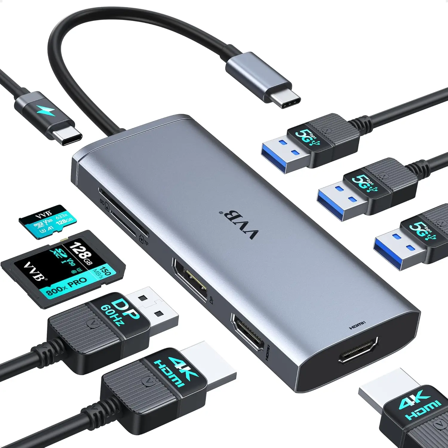 

Многофункциональная док-станция USB-C 9-в-1 с поддержкой трех дисплеев, 4K HDMI, 100W PD и кардридером для ноутбуков