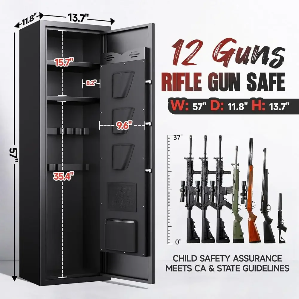 57 Tall 13.7 Wide 11.8 Deep Large Rifle & Pistol Cabinet with Fingerprint Access, Removable Shelves & Quick Access Features, Rea