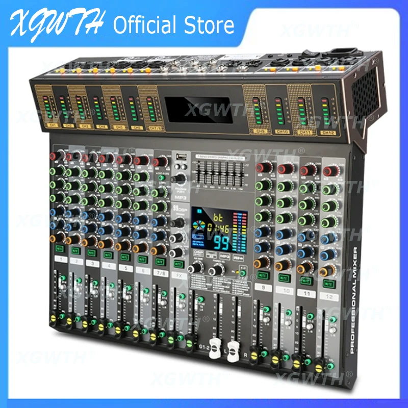 Mixer audio Scheda audio Console Sistema da tavolo 8 canali USB digitale Bluetooth OTG Console di missaggio DJ Studio 48V Phantom Power