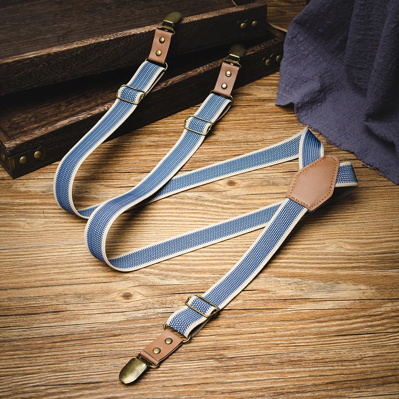 Nostalgic retro three-clip elastic suspenders clip unisex adult non-slip pants suspenders fat guy trousers suspenders