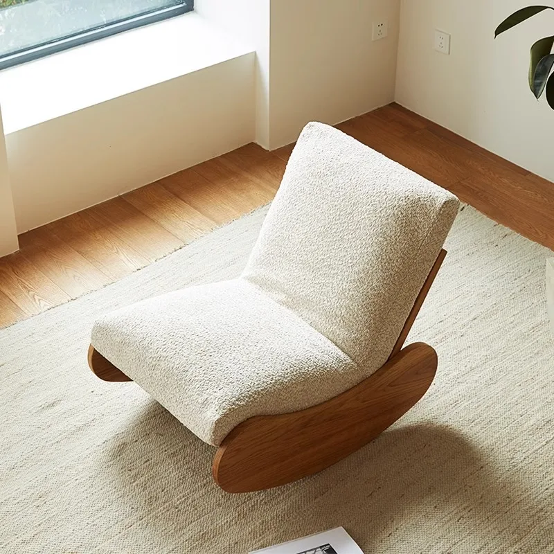 كرسي هزاز بسيط من خشب الكرز، كرسي هزاز منزلي فردي، كرسي هزاز كريمي، شرفة الرياح، كرسي هزاز كبير كسول