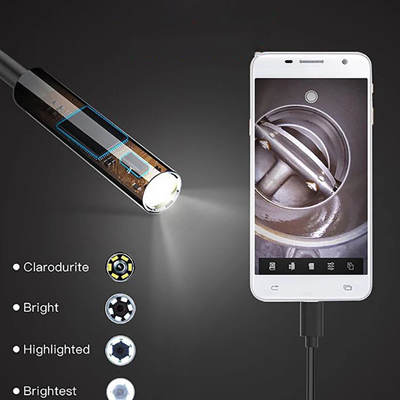 7mm HD Endoscope Camera Waterproof Micro 8 LED IP67 Endoscope for Cars Industrial Smartphone Mini Camera Endoscope USB Type C