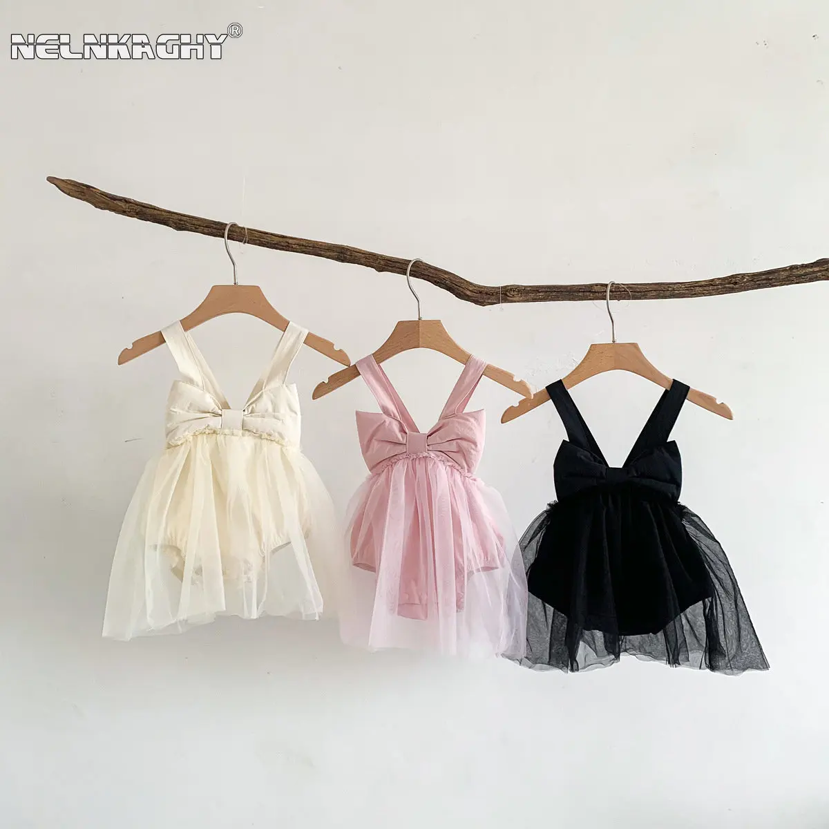 2023 NEW IN Summer Pretty Princess Sling Bow Solid Mesh Cotton Jumpsuits Kids Baby Girls Infant Newborn Birthday Gift Bodysuits