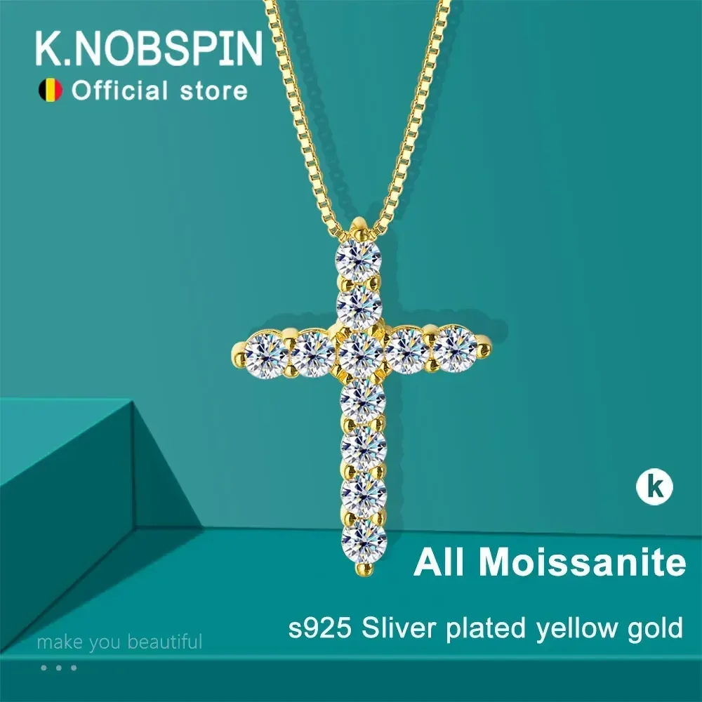 

New D VVS1 Moissanite Cross Pendant Necklace Original s925 Sliver Box Chain Plated 18k White Gold Fine Necklaces for Women