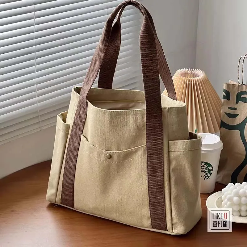 Women Tote Bag Aesthetic Solid Color Students Casual Handbag Shoulder Bag Large Capacity Oxford Reusable Shopping Beach Bag 2024