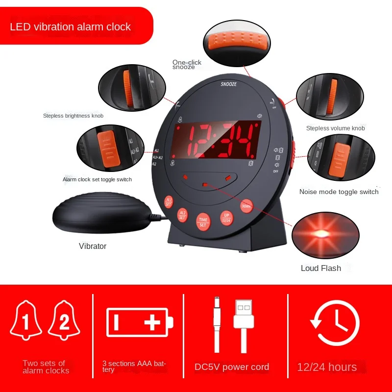 New stepless volume adjustment clock sleepiness wake-up vibration alarm clock home with luminous children's electronic clock