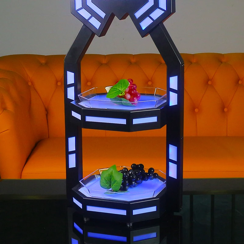 

LED Luminous Multi-layer Fruit Plate Rack Stainless Steel Wrought Iron Snack Holder for KTV Bar Party Home Decor