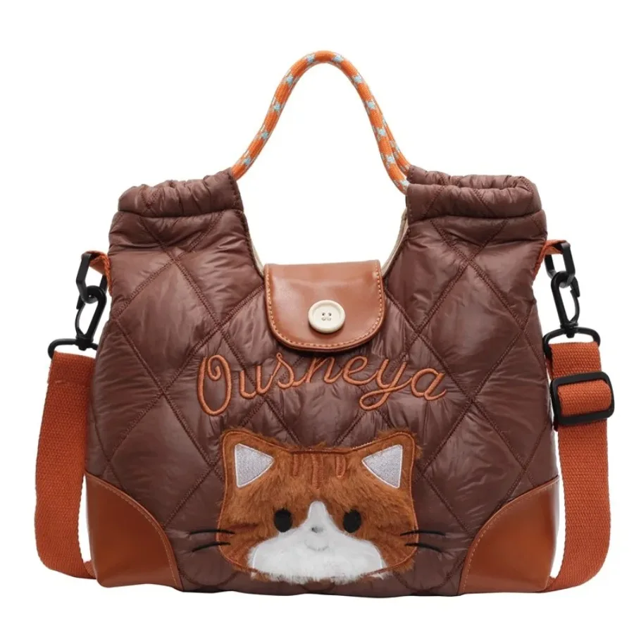 

Новая модная сумка через плечо большой емкости для отдыха на весну и лето с ромбовидной решеткой, повседневная сумка через плечо с милым мультяшным котом