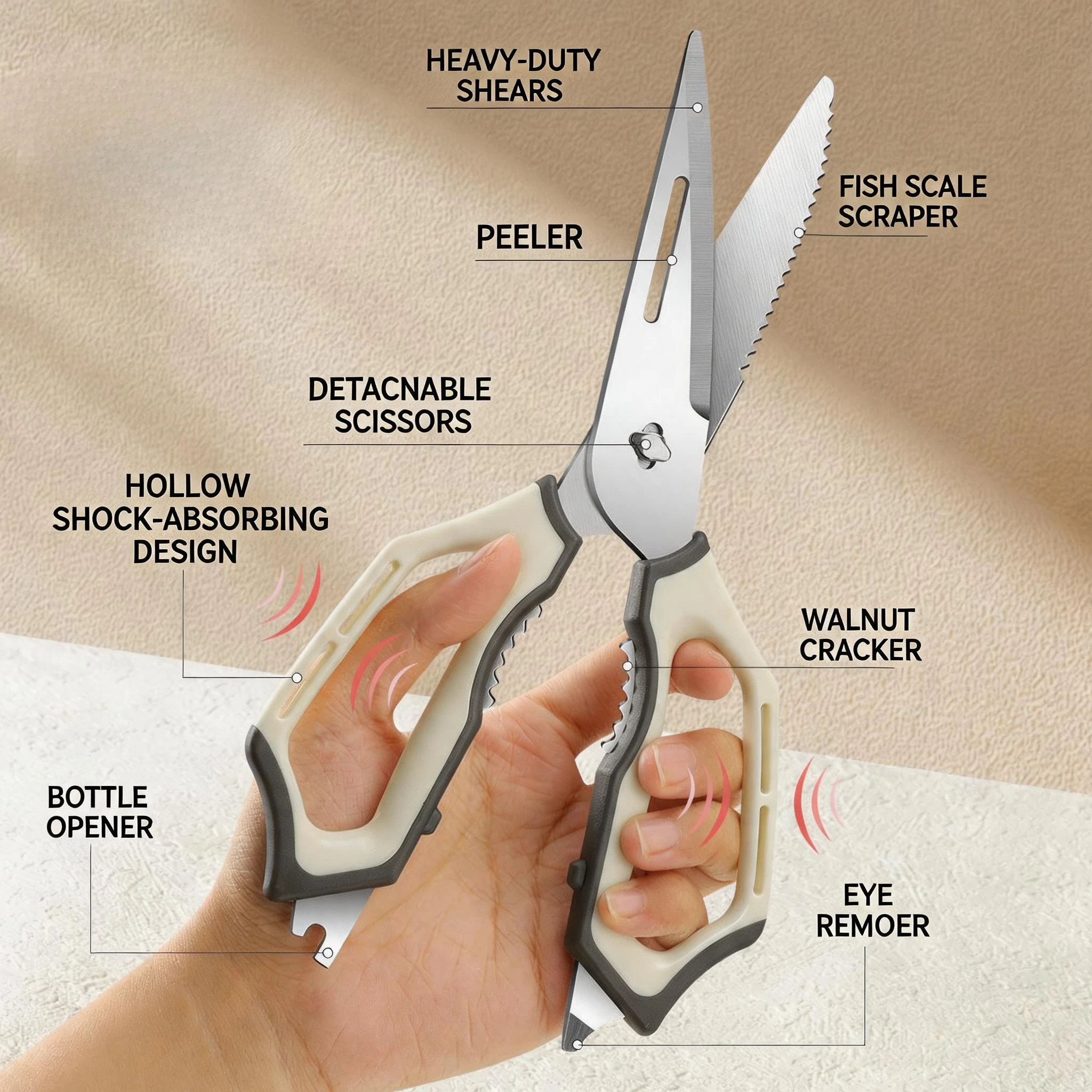 Stainless steel Kitchen Scissors Kitchen accessories Durable Poultry Shears Multifunctional for Cutting chicken duck goose bones 3