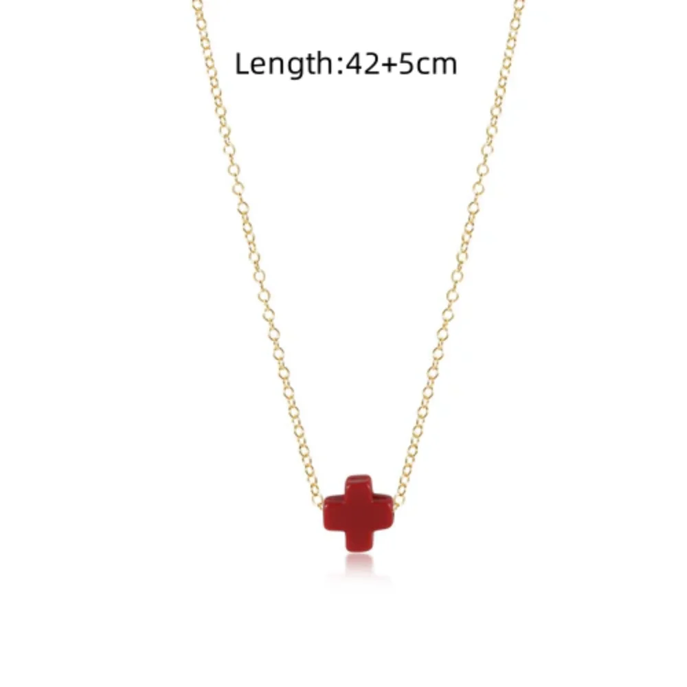 Vlen Cross Pendant Necklace for Women Simplicity Chain Choker Gold Color Stainless Steel Chain Necklaces Signature Cross Jewelry