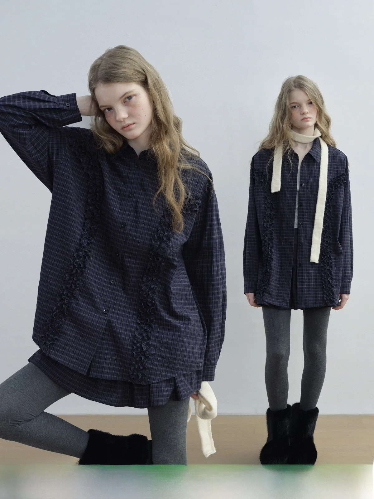 

KOKOASOKO Ele Sle Wood ain Plaid irt New Arrival Women's Loose Fit Cotton Long Sve Spring Faion