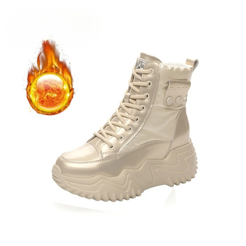 7CM Platform Wedge Sneakers Women ZIP Ankle Booties Genuine Leather Chunky Autumn Winter Plush Warm Fur Comfortable Snow boots
