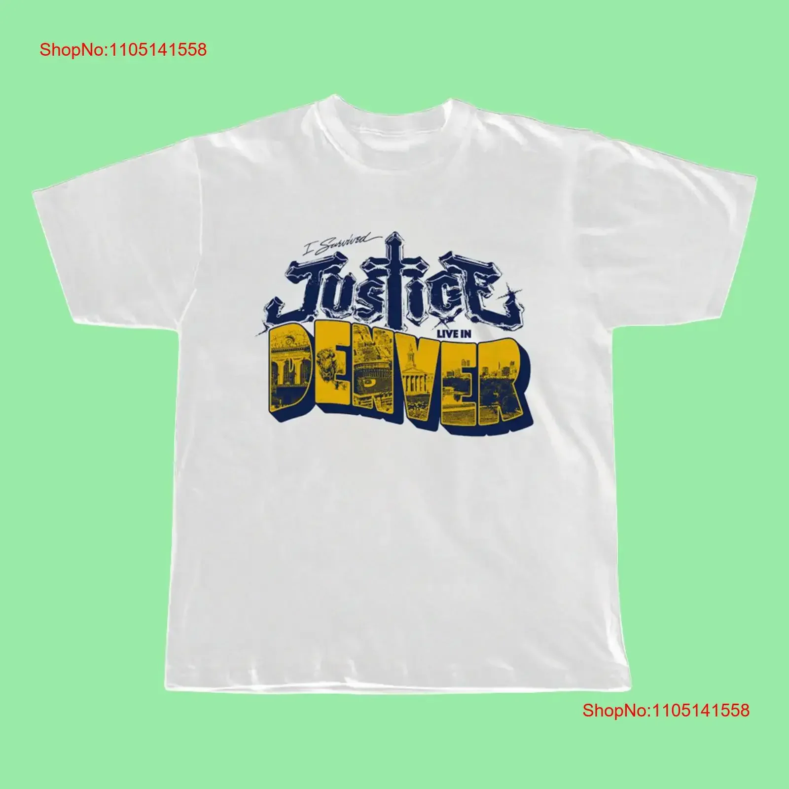 

Футболка «Справедливость, я выжил live in Denver», белая, S 5XL, ND795, винтажная, растянутая, модная, уличная, с графикой, для дома