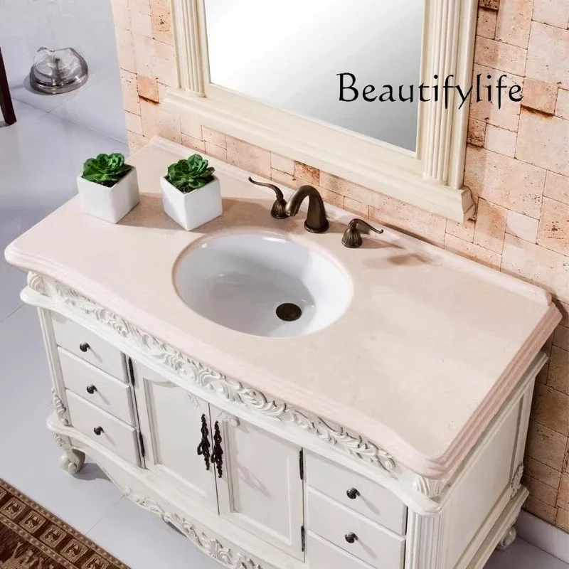 M American Light Luxury Designer White Single Basin Hand Wash Cabinet 1.2 Meters Long Bathroom Cabinet