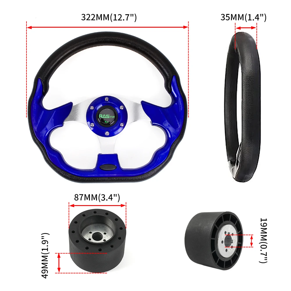 Kierownica do łodzi RASTP-12.7" z adapterem piasty, trójszprychowa, z wpustem na oś 3/4 cala, pasuje do większości łodzi, jachtów, STW031+QR045