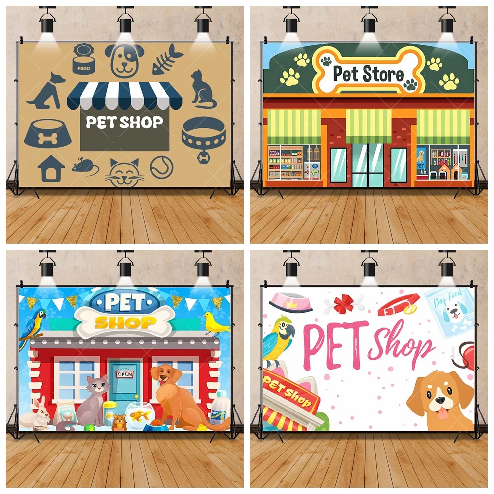 Pet Shop Theme Photography Backdrop Custom Cute Cat Dog Photo Poster Child Boy Girl Birthday Party Decor Banner Background Props