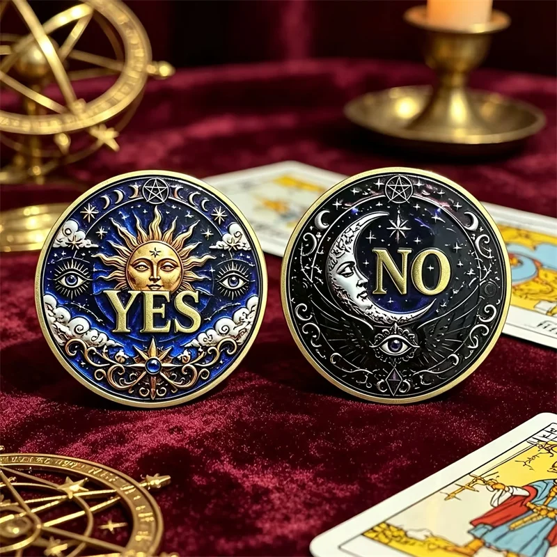 Sun YES NO Decision Coin Vintage Tarot Fortune Coin, Sun Wish Metal Commemorative Coin, Divination Play Collection Gift Ornament