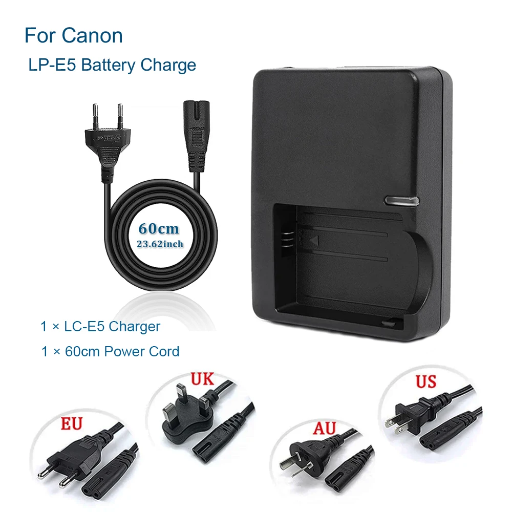 LC-E5 E5C E5E Battery Charger For Canon LP-E5 EOS1000D, 450D, 500D, Kiss F, Kiss X2, Kiss X3, Rebel T1i, Rebel XS, Rebel XSi Cam