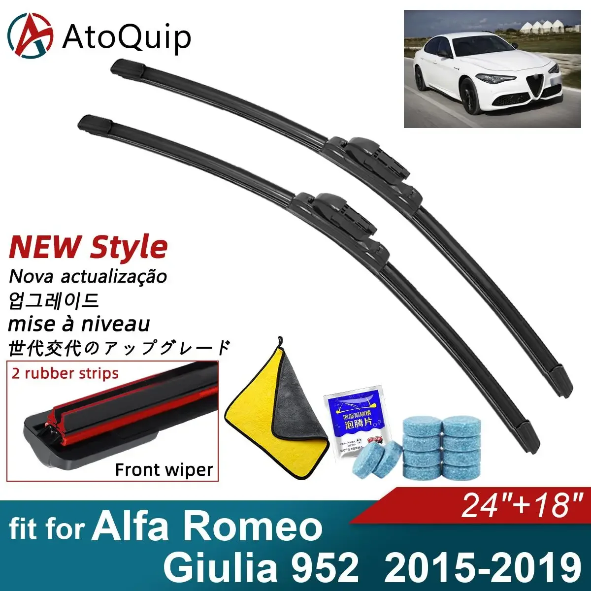 Double Rubber Car Wiper Blades for 2015-2019 Alfa Romeo Giulia 952 Front Rear Windscreen Windshield Wipers Accessories